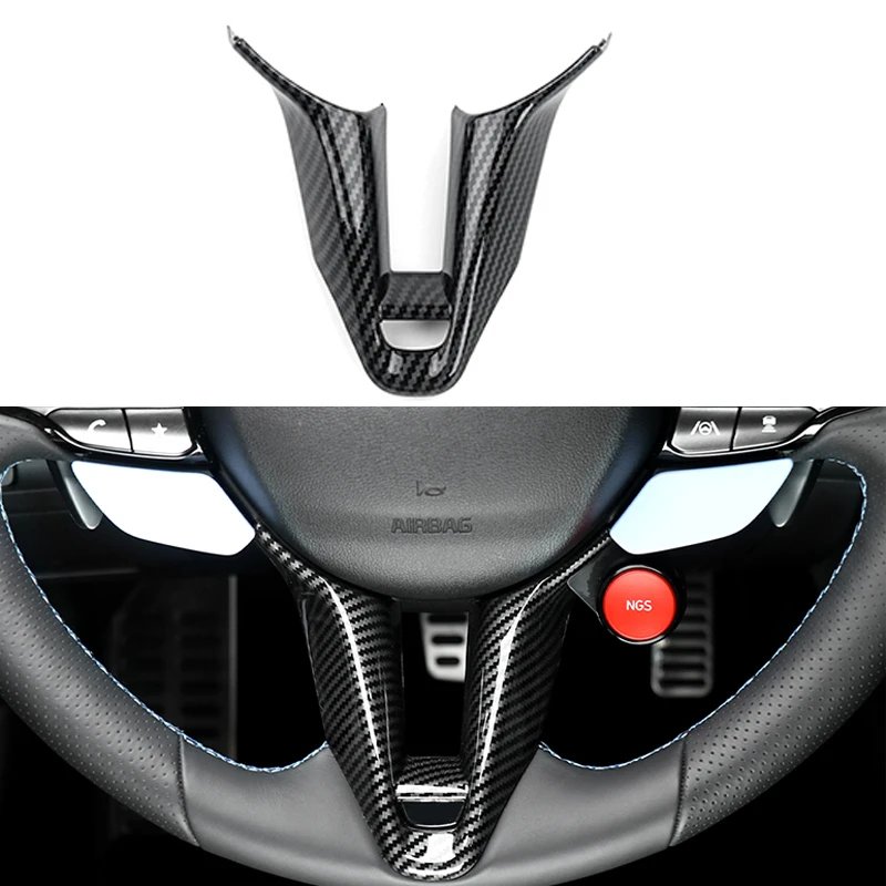 Carbonfaser-Stil Lenkradrahmenabdeckung Zierleiste Innenraumzubehör LHD/RHD für Hyundai Veloster N 2019-2023 Kona N I30N – Detail 2