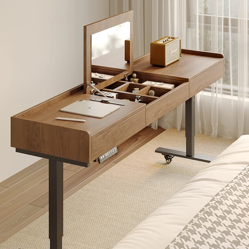 

Simple solid wood makeup table with mirror multifunctional bedroom liftable integrated desk