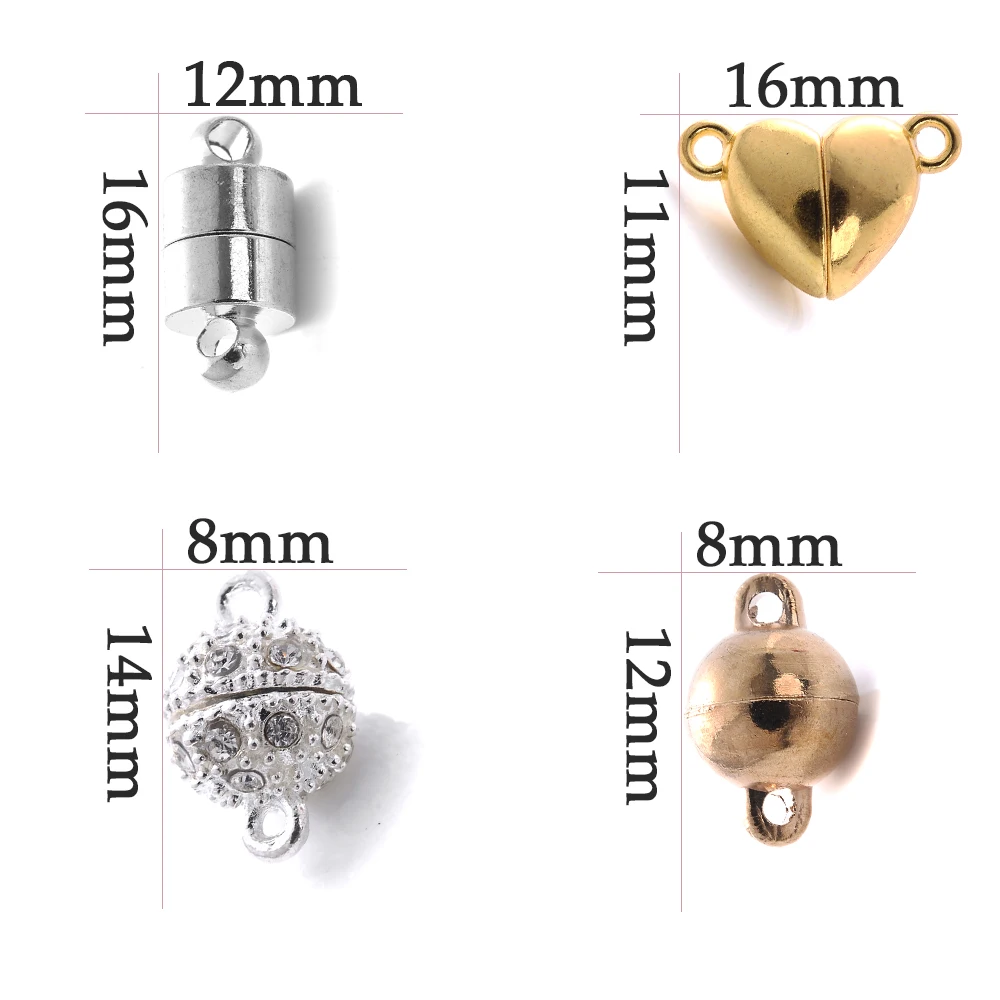 5pcsMagnetic Connected Clasps Heart Round Metal Magnet Clasp Charms End Caps For Diy Jewelry Making Couple Bracelet Necklace