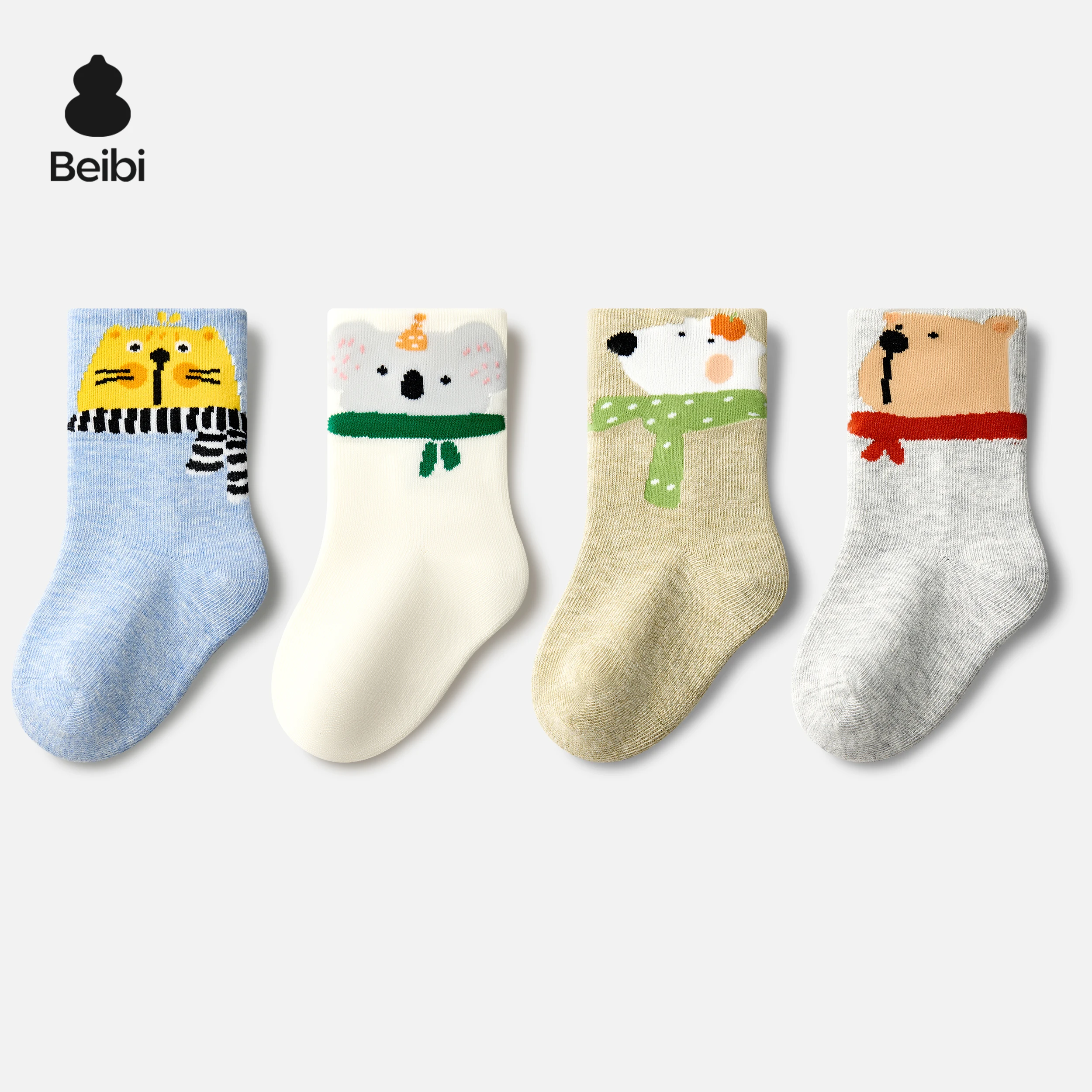 

Beibi -Pair Pack, Boys' Cartoon Print Mid-Calf Socks, All-Season Use, Suitable for Children Ages 0-6