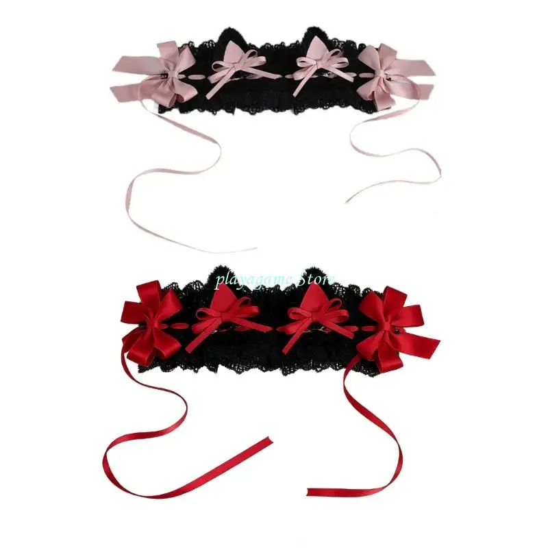 Y88A ผู้หญิงอะนิเมะแถบคาดศีรษะลูกไม้สีดำแม่บ้าน Hairband อุปกรณ์เสริมผมสาว Gothic Headdress สำหรับคอสเพลย์ปาร์ตี้