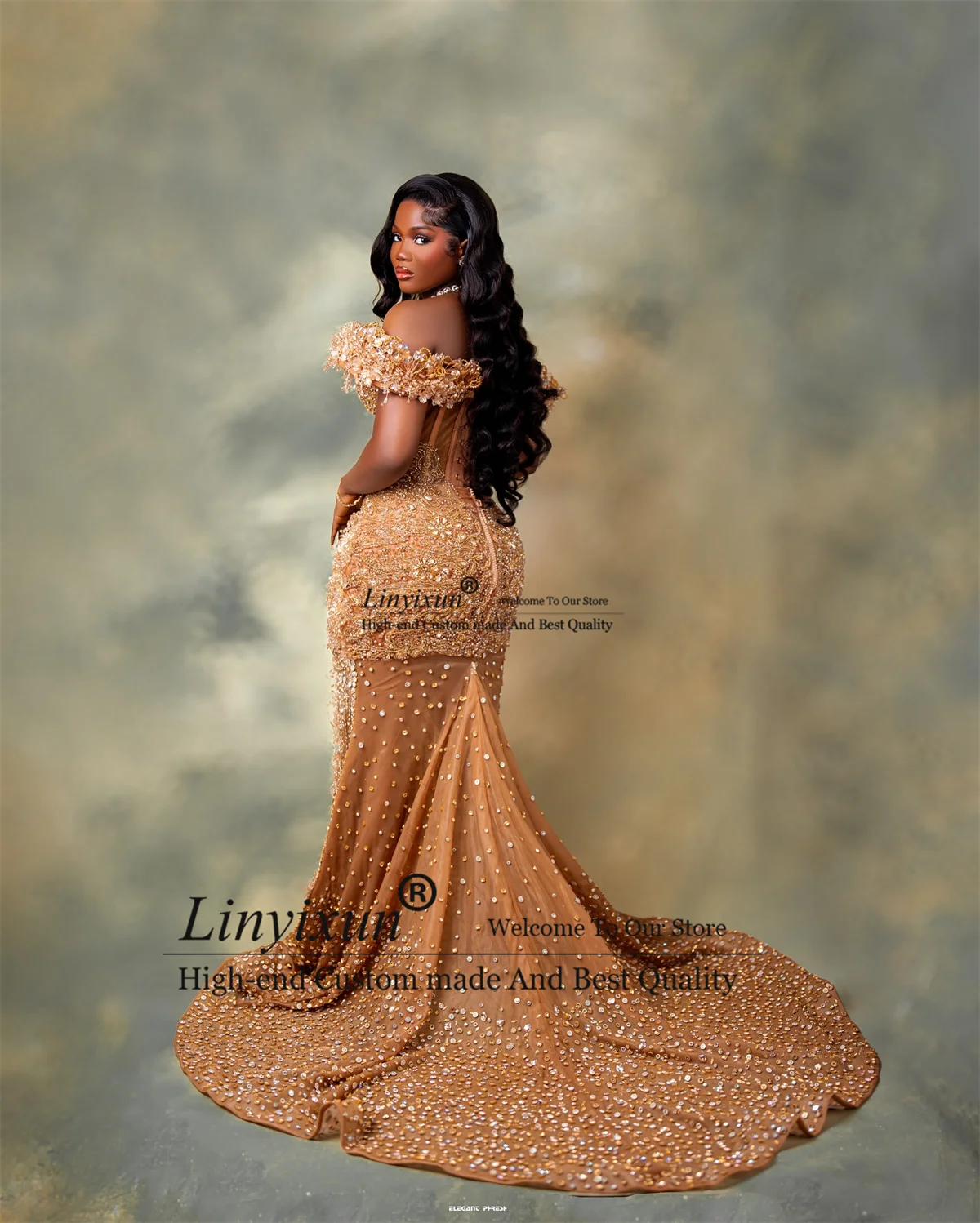 Sparkly Crystals Stones Mermaid Prom Dresses Customized Black Girl Evening Gown Off Shoulder Aso Ebi Robe Wedding Party Dress view 4