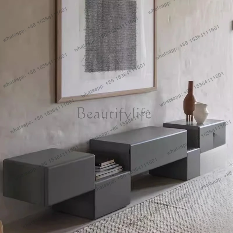 Light luxury lacquered TV cabinet creative misalignment high and low design original landing master design cabinet