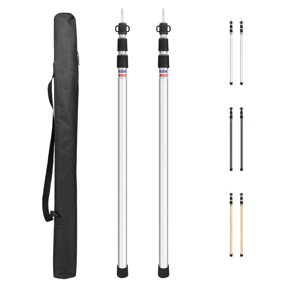 2Pcs Outdoor Telescopic Aluminum Alloy Canopy Poles 2.3m Adjustable 3-Section Tent Door Extension Bracket Sun Shade Accessories