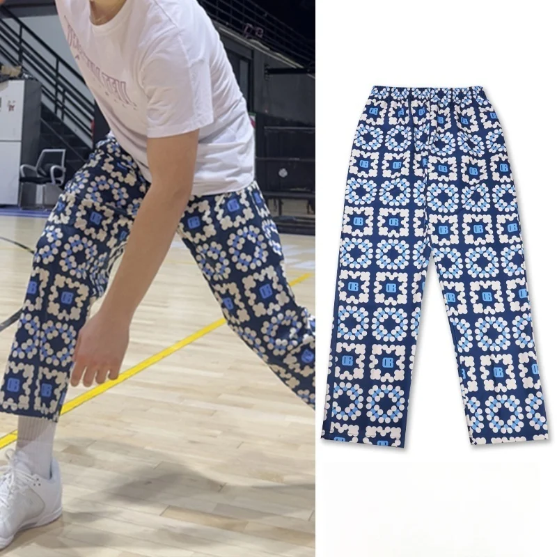 

25/26 American Sle Spring Autumn Cartoon Printed Baskeall Long Pants Men's Trendy Sports Sweatpants Casual Loose Fit Polyester