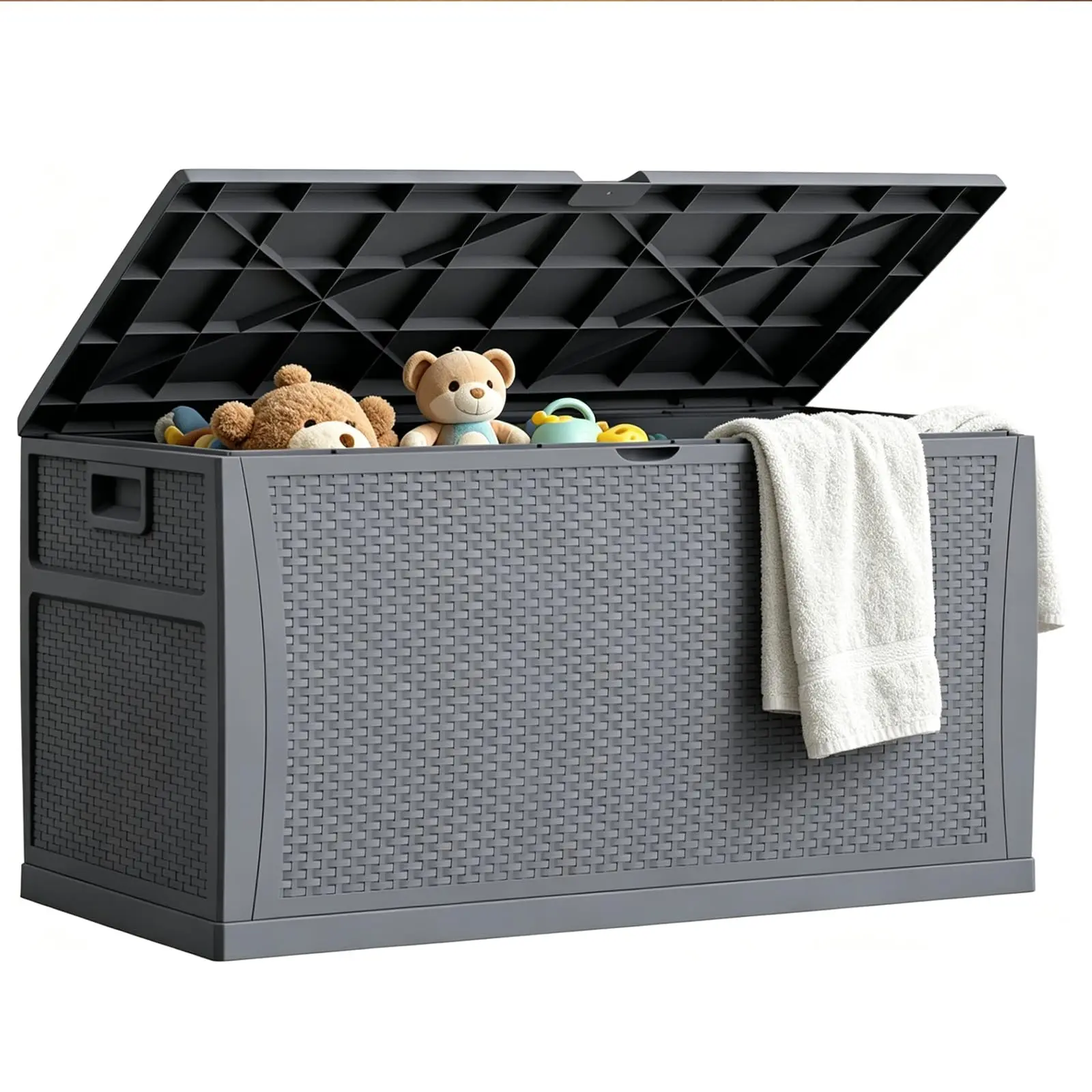 100 Gallon Outdoor Storage Box, Lockable Waterproof Package Delivery Boxes for Outside, Resin Outdoor Storage Deck Box view 2
