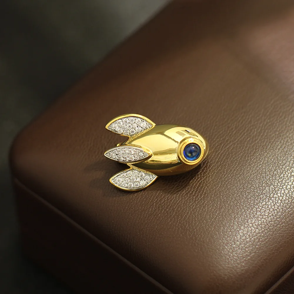 Fun Niche Exquisite Zircon Inlaid Two Small Tone Rocket Brooch Exquisite  Collar Pin Accessory for Women and Men