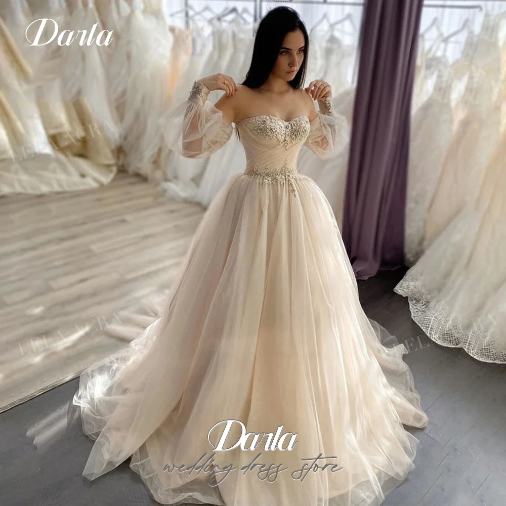 Darla Princess Ball Gown ชุดแต่งงานสําหรับผู้หญิง Lace Sweetheart คอเจ้าสาว Dressing Gown Lace Up พัฟแขนที่กําหนดเอง