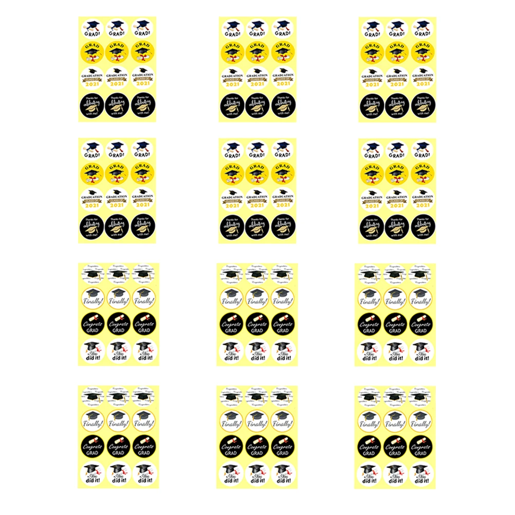 144pcs 졸업 스티커 가방 장식 파티 호의 안전 셀프 선물 가방 파티 호의 스티커 스티커 접착 노트북 카드