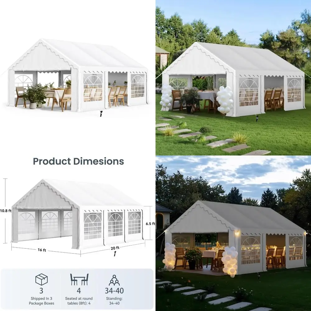 

Large Outdoor Heavy-Duty Party Tent for Weddings and Events with Removable Sidewalls and Storage