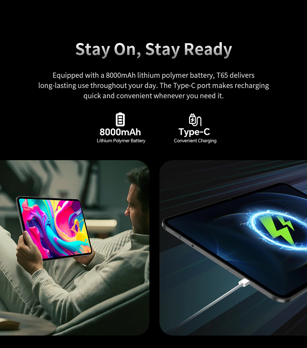 T65 Tablet 13.4" Android 16 1920X1200 120Hz Display T7280 8-Core 18GB RAM (6GB+12GB) 128GB ROM 4G LTE GPS 8000mAh Type-C Teclast TLA001