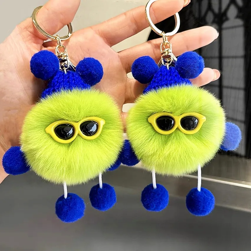 

7cm Cartoon Cute Otter Hair Green Small Briquette Plush Keyring Pendant Children's Girls Kawaii Bag Charm Kids Birthday Gifts