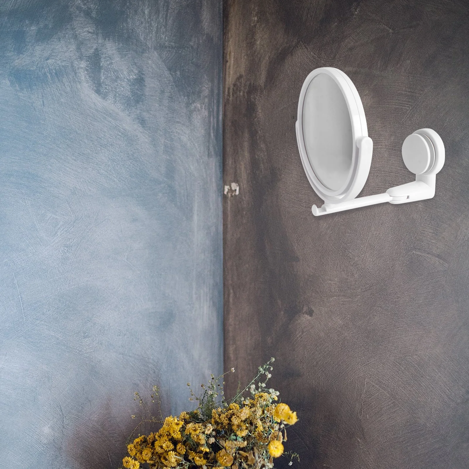 An der Wand montierter runder Kosmetikspiegel, drehbar, klappbar, 360 Grad hochklar, ohne Bohren, verstellbar, für Badezimmer, Hotel