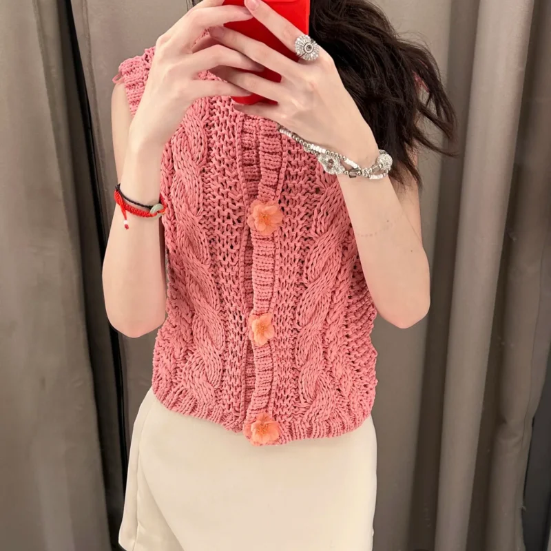 

Вязаный жилет Sweet Flutton, женская верхняя одежда, новинка 2023, полиэфирное волокно, 00% осенний сезон