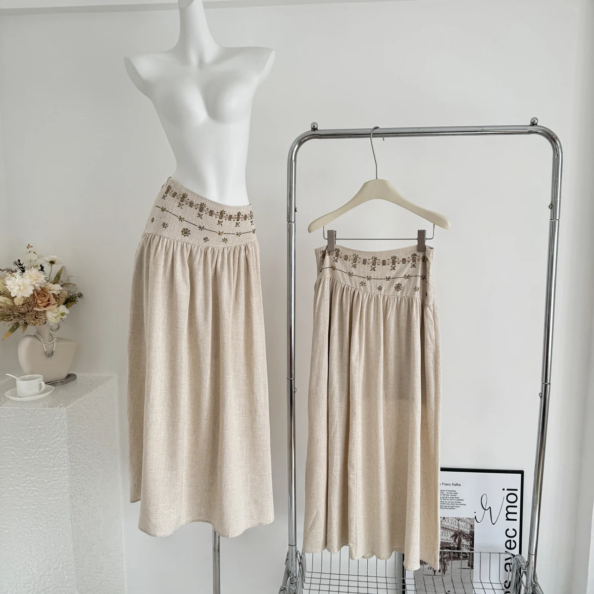 

Wave Holiday Khaki A-Line Mini Skirt Women Summer Thin Dress Low Waist Long Skirt Vacation Retro Style Latin Dance High Quality
