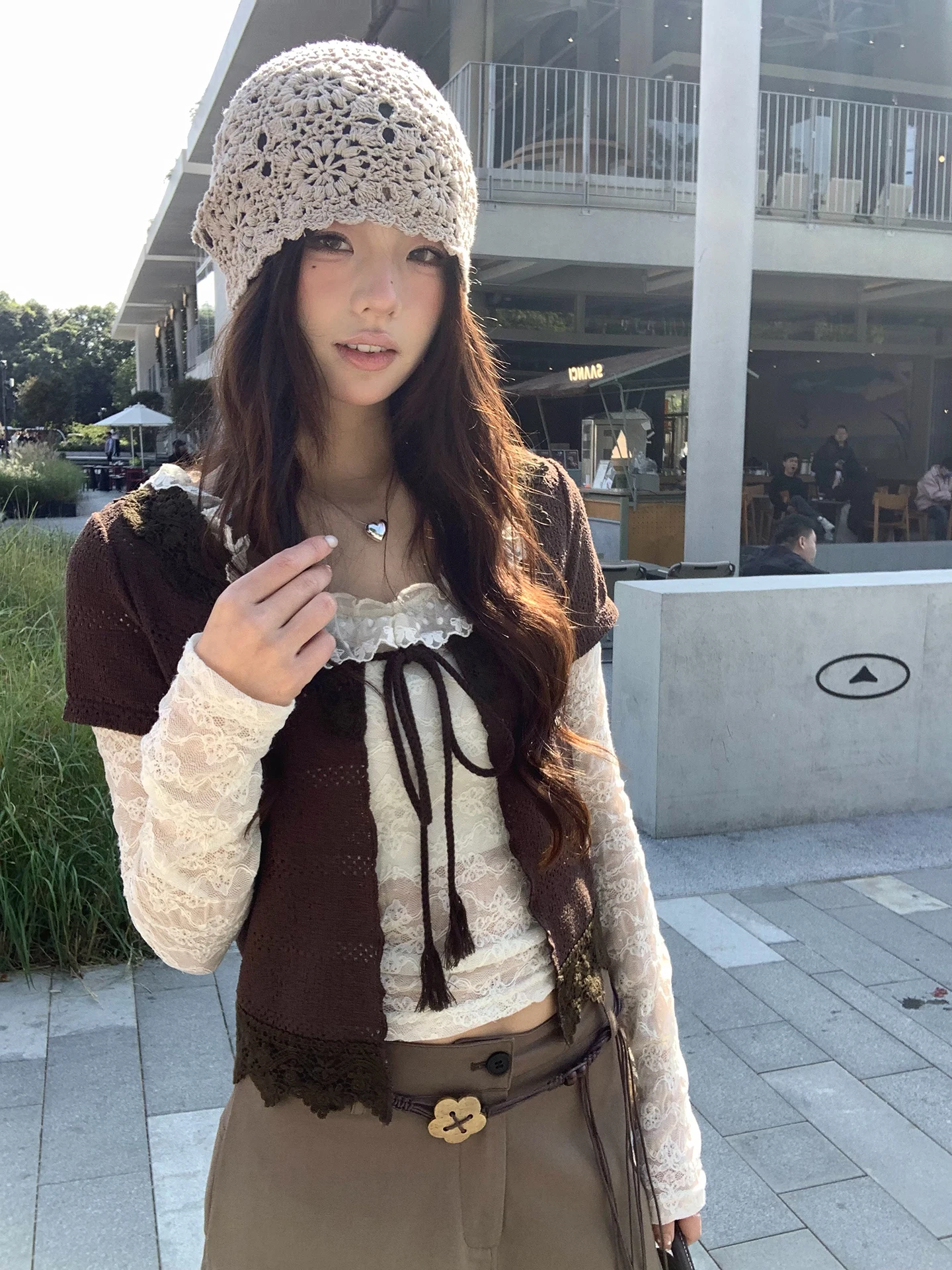 

Spring New Arrival Women's Lace Long Sve Cardigan ort Sve Outerwear Two-Piece Set Tie-Bind Design Faionable Commute...