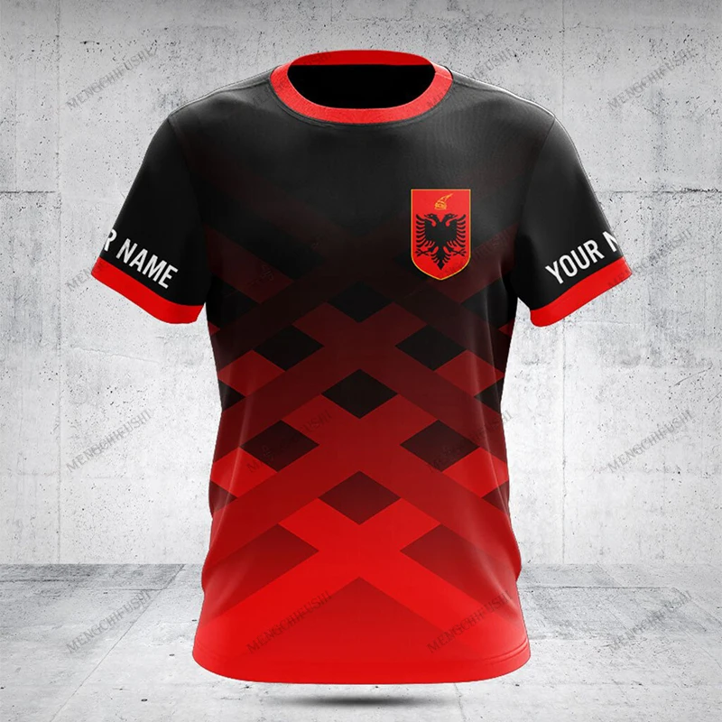 Custom Name Albania Shield Graphic T-shirts Summer Casual Men's Fashion O-neck Jersey Short Sleeve Tops Outdoor Sportswear