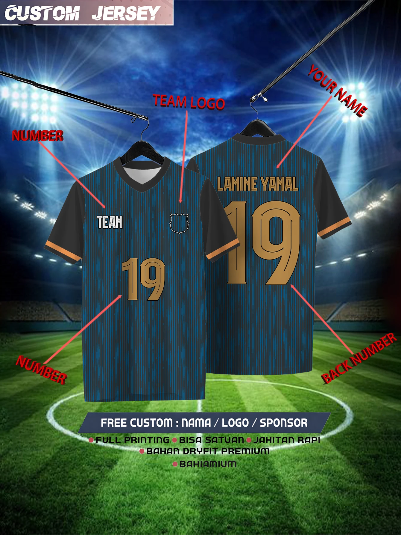 

Customized Geometric Black Short Sleeved Shirt with Team Name, Emblem, Name and Number, Outdoor Sports Short Sleeved T-shirt