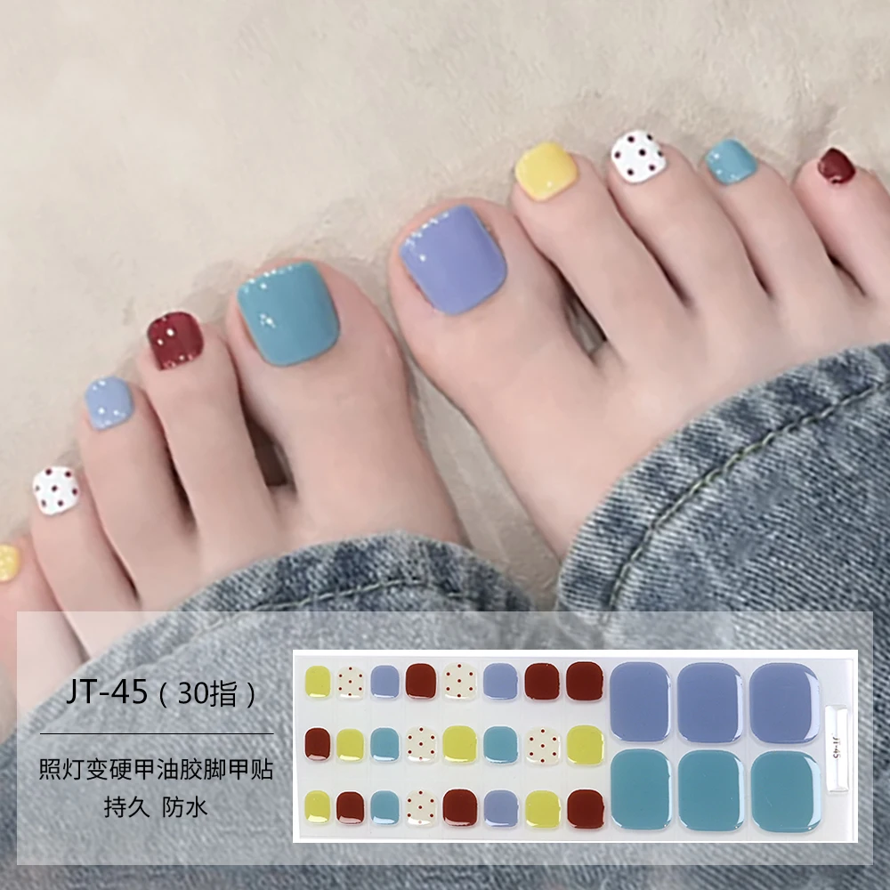 30Tips Summer Foot Gel Sticker Foot Manicure UV Semi-baked Gel Manicure Sticker Light Hardened ToeNail Art Decoration