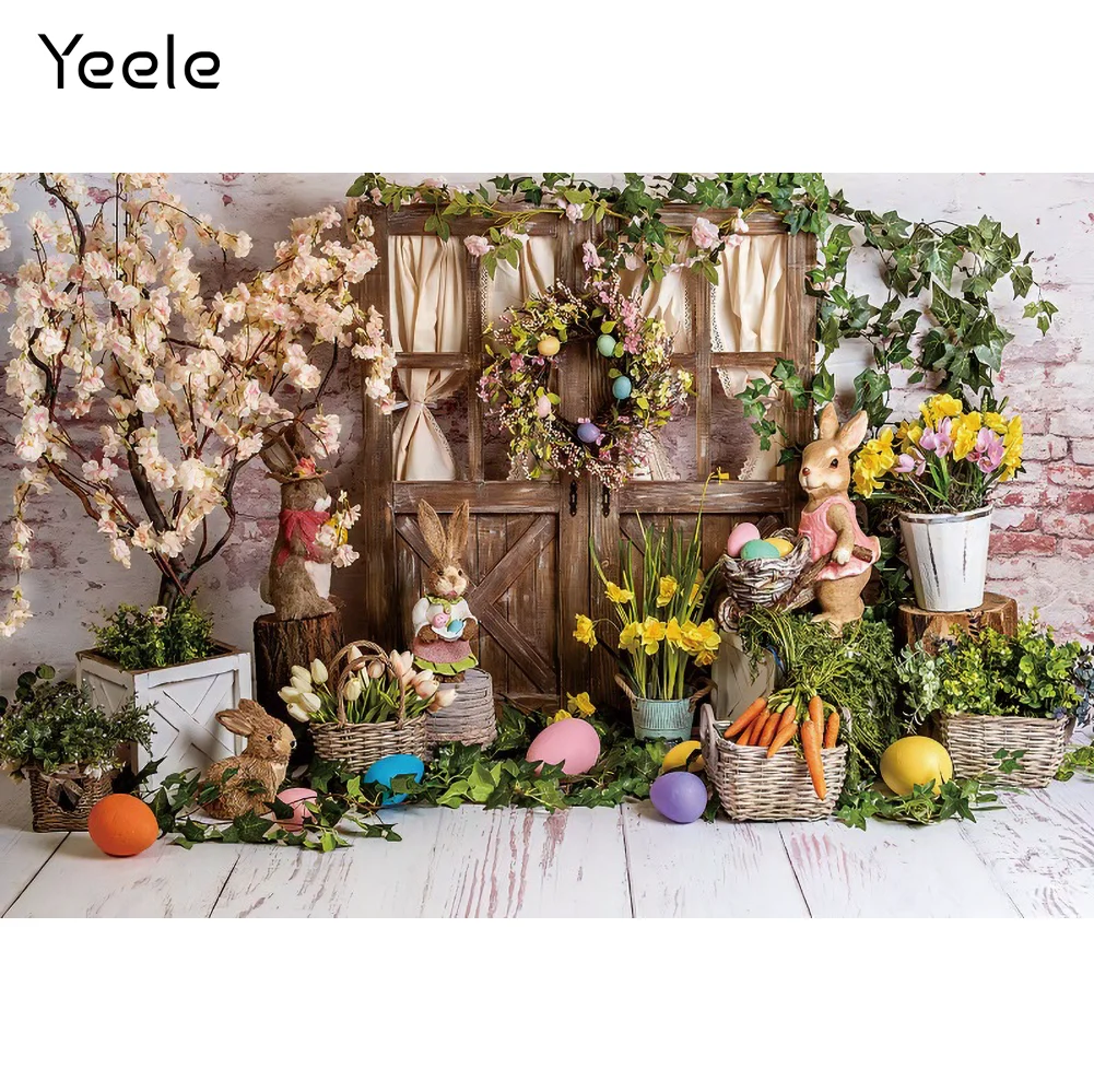Yeele الربيع عيد الفصح الطوب جدار الطابق البيض الأرنب الأرنب ديكور حفلات التصوير خلفية التصوير الفوتوغرافي الخلفيات للصور استوديو