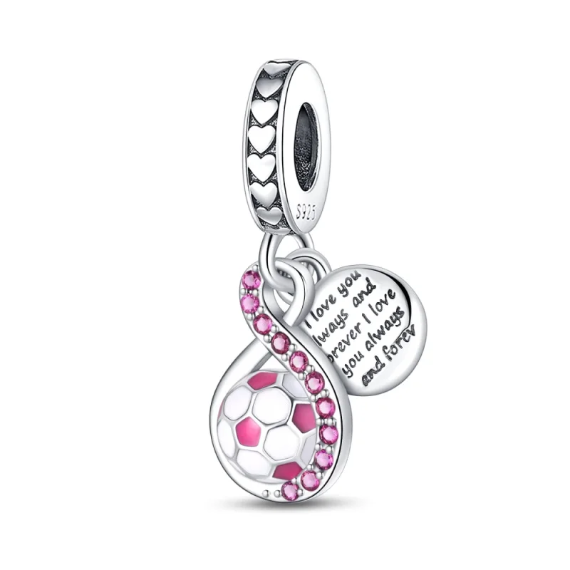 

925 Sterling Silver Pink Football Charm Beads Dangle Fit Original Bracelet DIY Women Party Jewelry