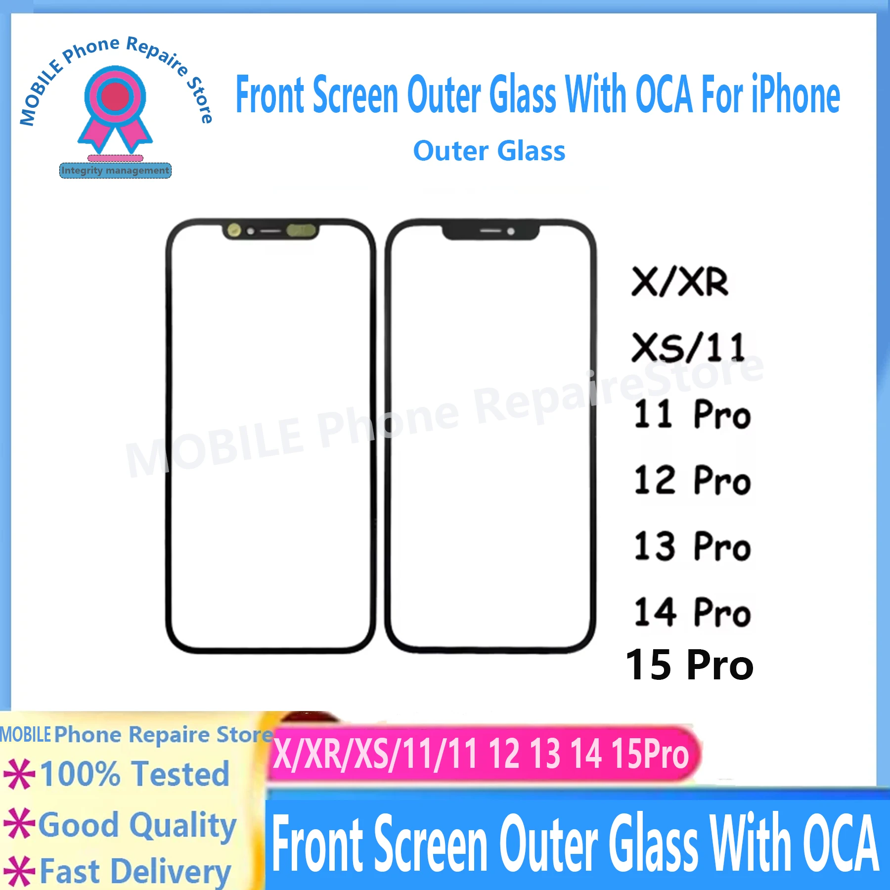 

Внешнее стекло переднего экрана с OCA для iPhone X XS XR Max 11 12 13 14 15 16 Plus Pro Max Mini LCD Запчасти для ремонта внешней линзы