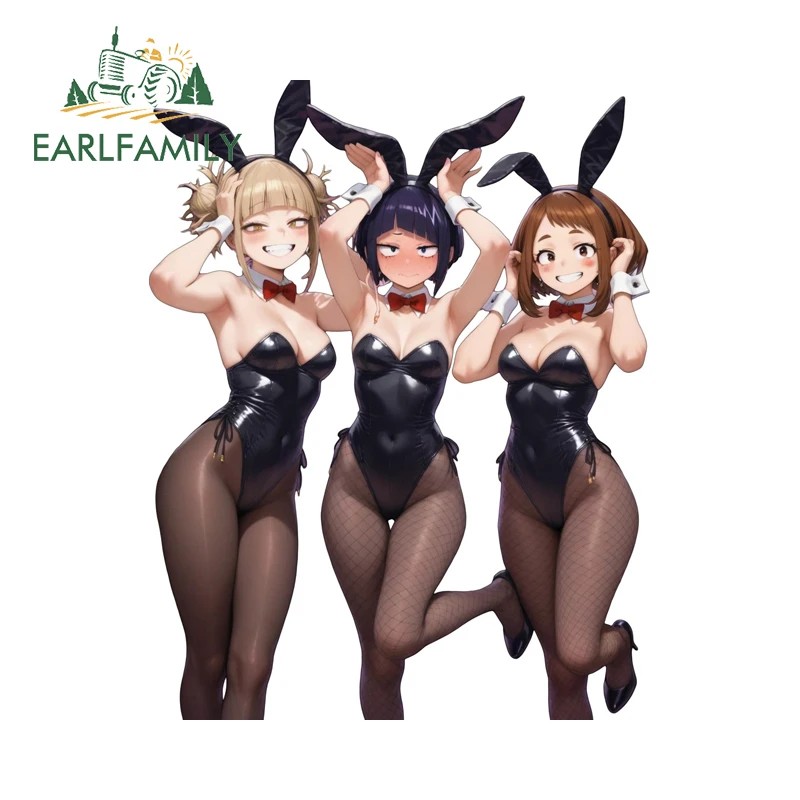 EARLFAMILY Multiple Bunny Girls Car Decal Amusing Eye-Catching Skateboard Decal DIY Sunscreen Vinyl PVC Windshield Trunk Decor