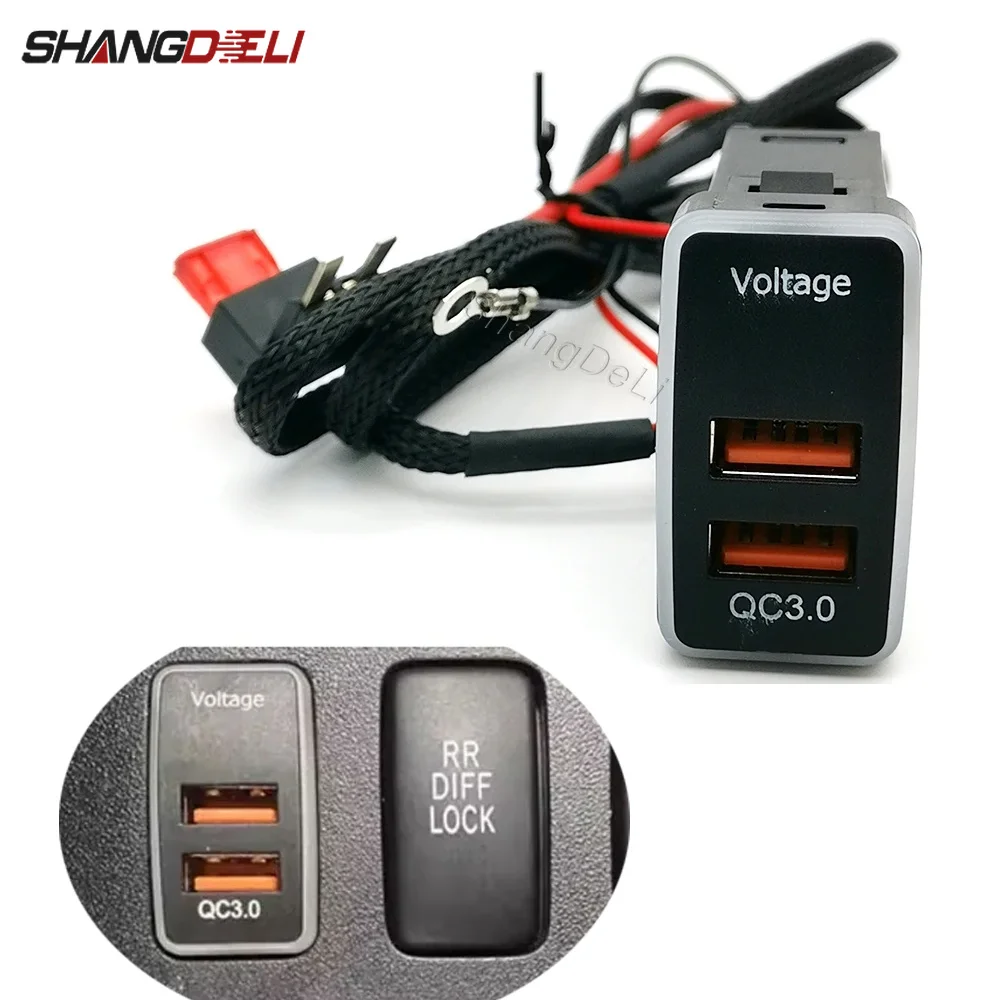 12V/24V Blue Light Fit for Toyota FJ CRUISER PRADO 120 Car Charger USB QC3.0 Socket Charging Adapter with Voltage Display