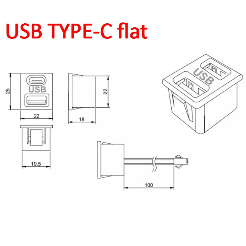 1Pcs Black Double Layer Usb Female Base Type-C Socket and Female Usb Lamp Charging Socket Power Socket With Cable Connector