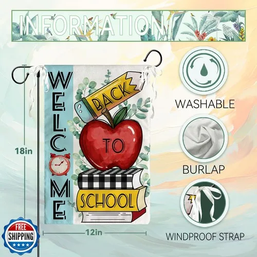 Cryfox バック トゥ スクール ガーデン フラッグ アップル バーラップ 12 x 18 両面 JJE