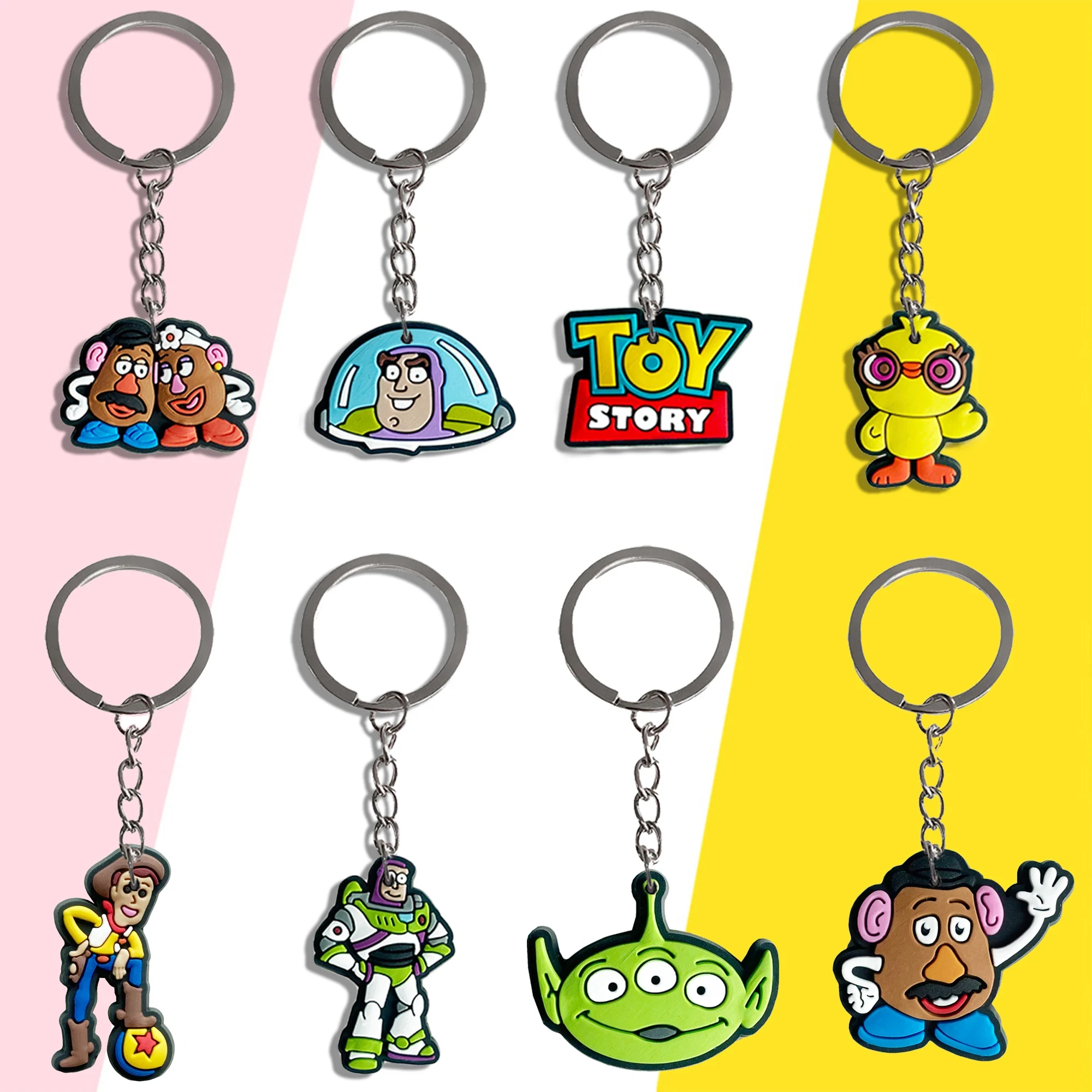 10Pcs Toy Story Party Keychains Buzz Lightyear Key Ring Birthday Christmas Carnival Prizes Party Gifts for Kids Baby Gifts Favor