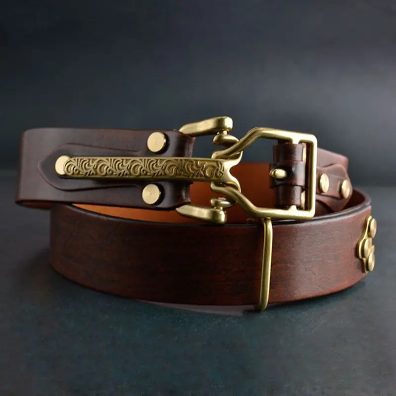 3.8CM High Quality Genuine Leather Belt for Men's Retro Italy First Layer Pure Cowhide Brass Buckle Jeans Designer Male Belt