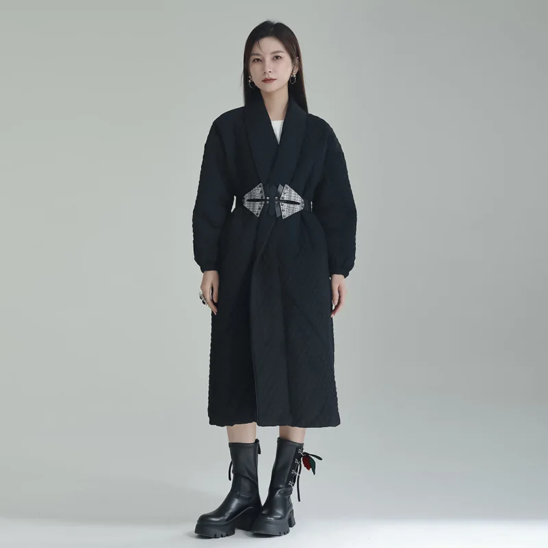 2024 spring clothes new Yamamoto dark design sense Ling cotton coat coat back slit button long cotton clothes wome