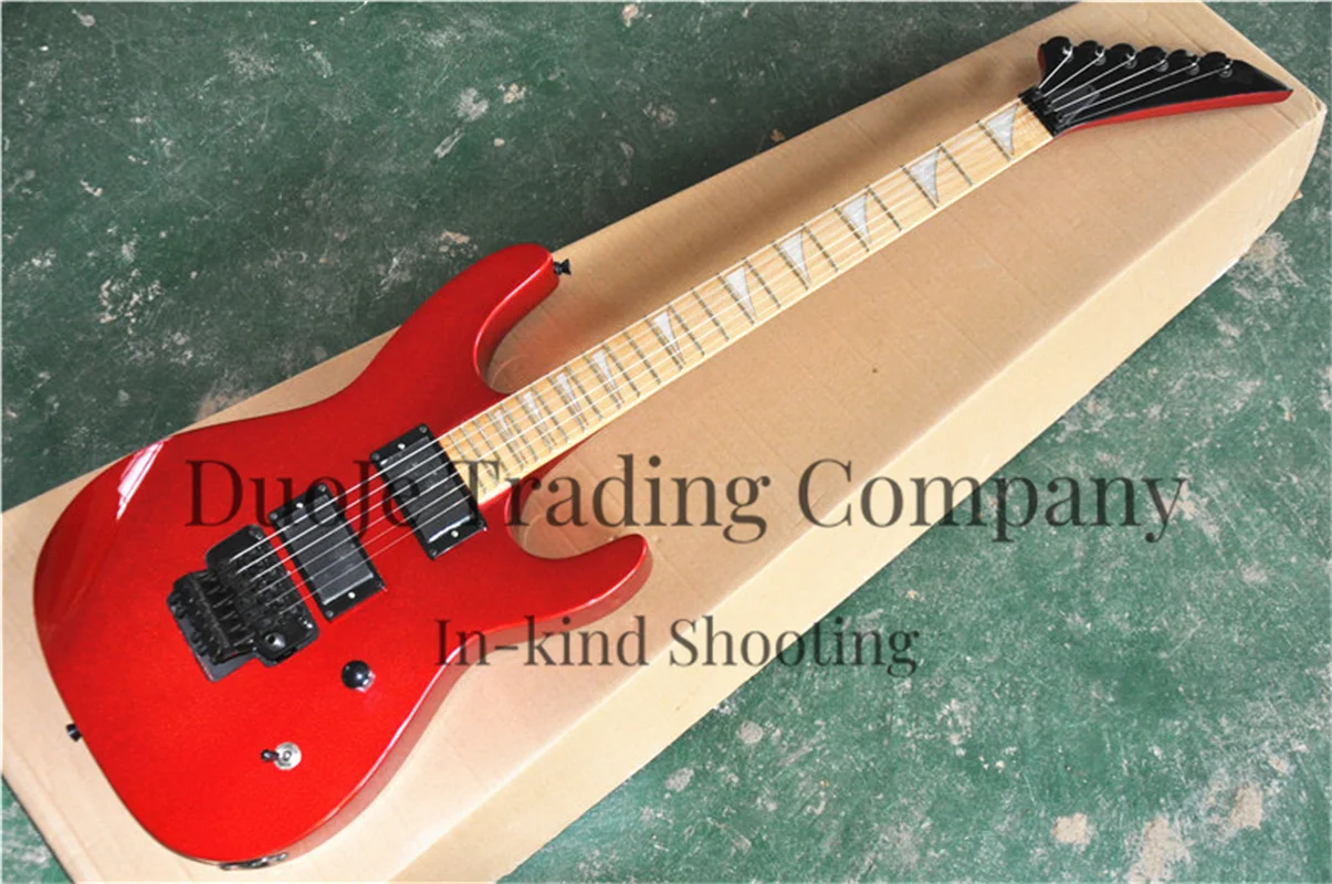 

Metal red Electric Guitar jack Guitar Maple fingerboard 22 Frets Tremolo bridge closed pickup Black hardware support custom