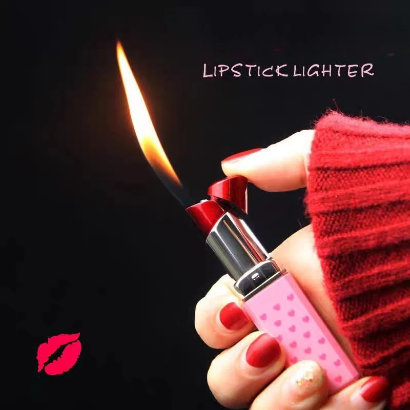 Windproof Cute Lipstick Inflatable Lighter Portable Mini Butane Lightweight Cigarette Accessories Women Fashion Gift Lipstick