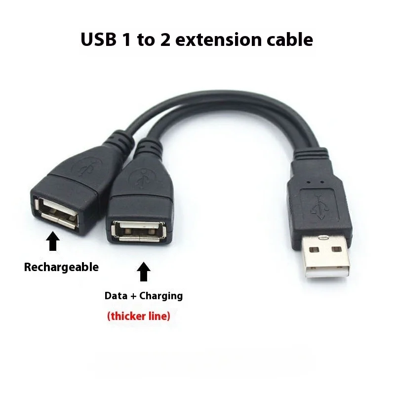 1 enchufe macho a 2 enchufes hembra USB 2,0 línea de extensión Cable de datos adaptador de corriente convertidor divisor Cable USB 2,0 15/30cm