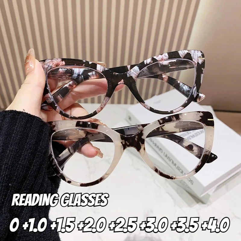 

Neutral Fashion New Style Anti-Blue Light Reading Glasses Women's Cat-Eye Oversized Frame High-Definition Hyperopia Glasses +4.0