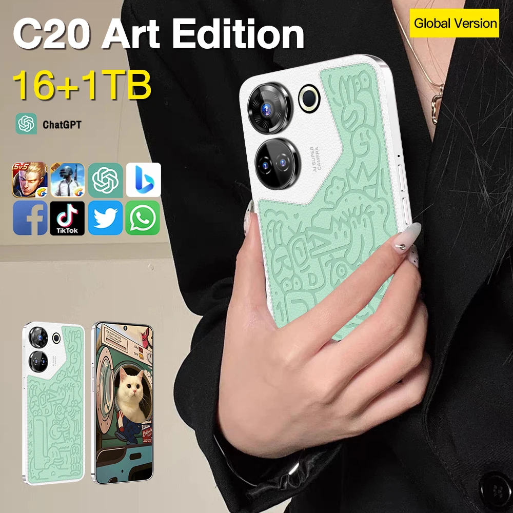 2024 The new C20 Art Edition smartphone 4G HD screen 16GB+1TB simultaneously supports 2 mobile phone cards + memory cards