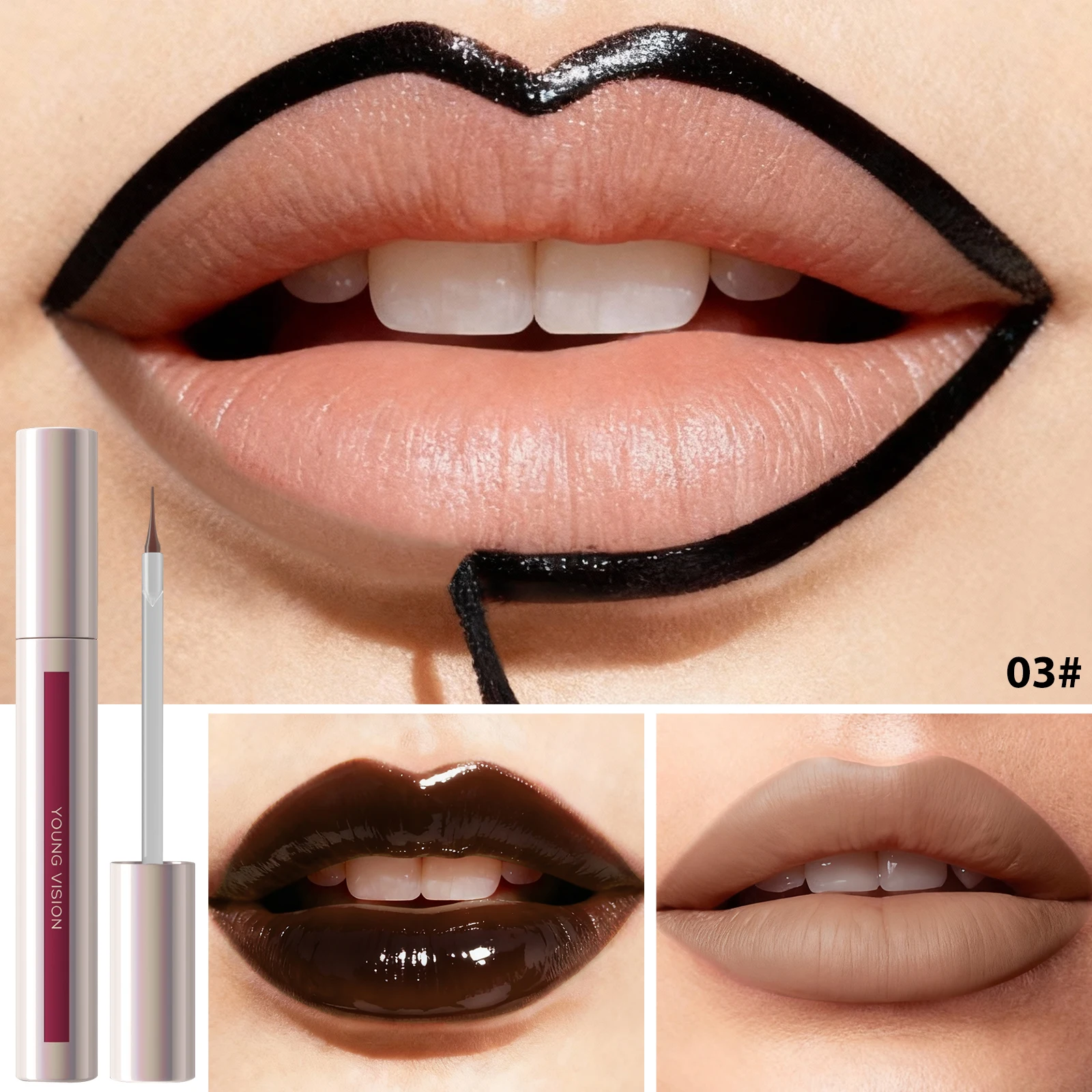 Matita labbra liquida a 3 colori staccabile, macchia labbra opaca impermeabile a lunga durata, penna per contorno labbra tatuaggio a prova di trasferimento