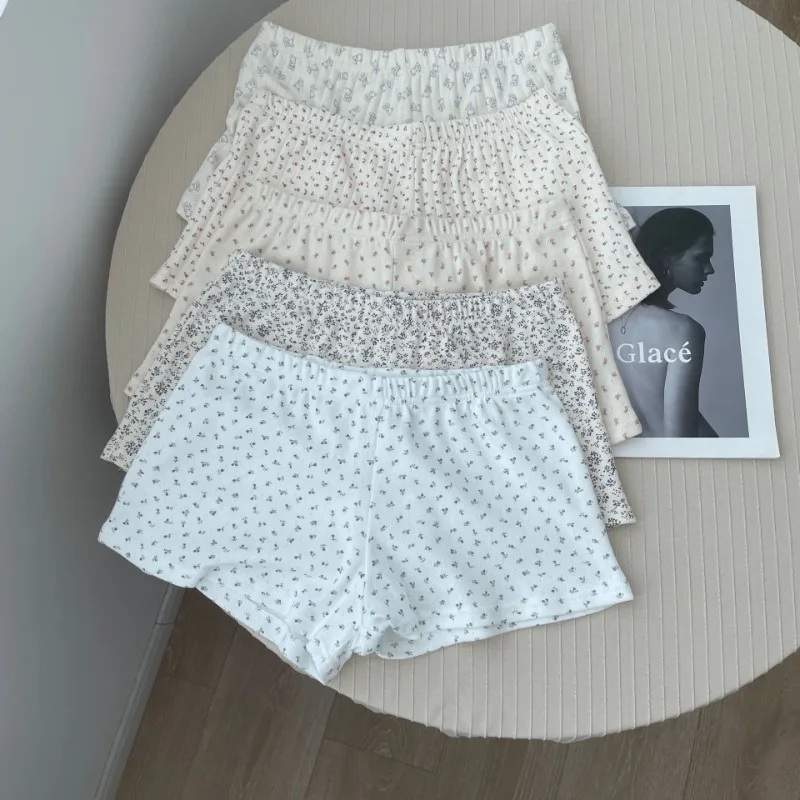 Lounge-Shorts mit Blumendruck für Mädchen, modische elastische Taille, Schrittlänge, lockere Passform, Schlafhose, Einheitsgröße, lässige, sportliche Pyjamahose