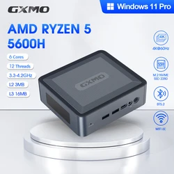 GXMO-Mini PC AMD Ryzen 5 5600H WiFi 6E BT5.2 M.2 NVME SSD, Wi-Fi 11 Pro, RJ45, 1000M, 4K, Tela Tripple, HDMI