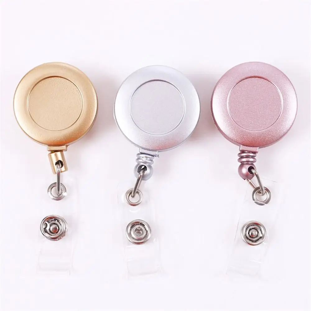 Gold Silver ID Card Holder Anti-Lost Keyring Clips Retractable Badge Reel Work Card Belt Clip Easy To Pull Buckle