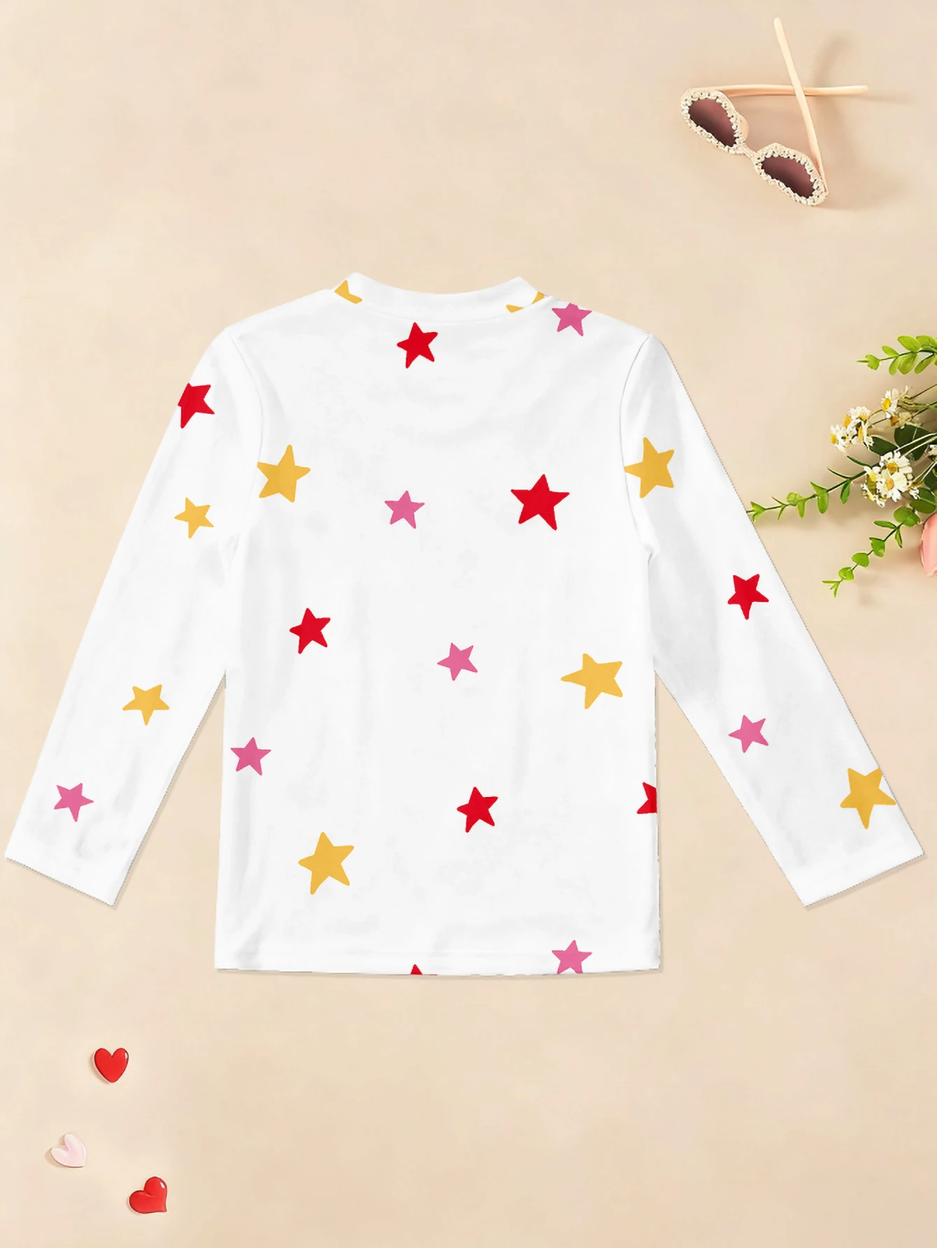 تي شيرت بناتي بأكمام طويلة وطبعة نجوم لعام 2026 #4