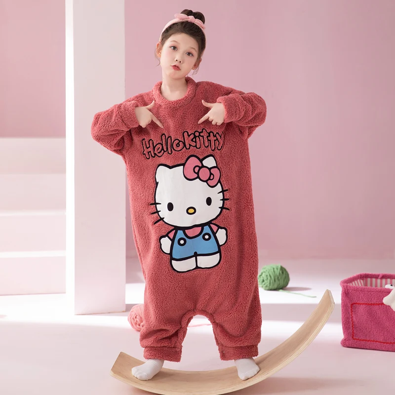 Sanrio pajamas winter round neck warm Hello Kitty onesie cartoon Sanrio loungewear winter Hello Kitty children's pajamas