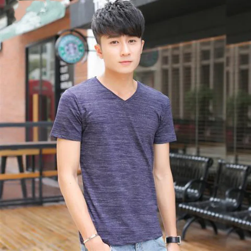 Summer Menswear Short Sleeve TShirt Men's Collar Bottoming Shirt Solid Color Slim-Fitting T-shirt Clothes