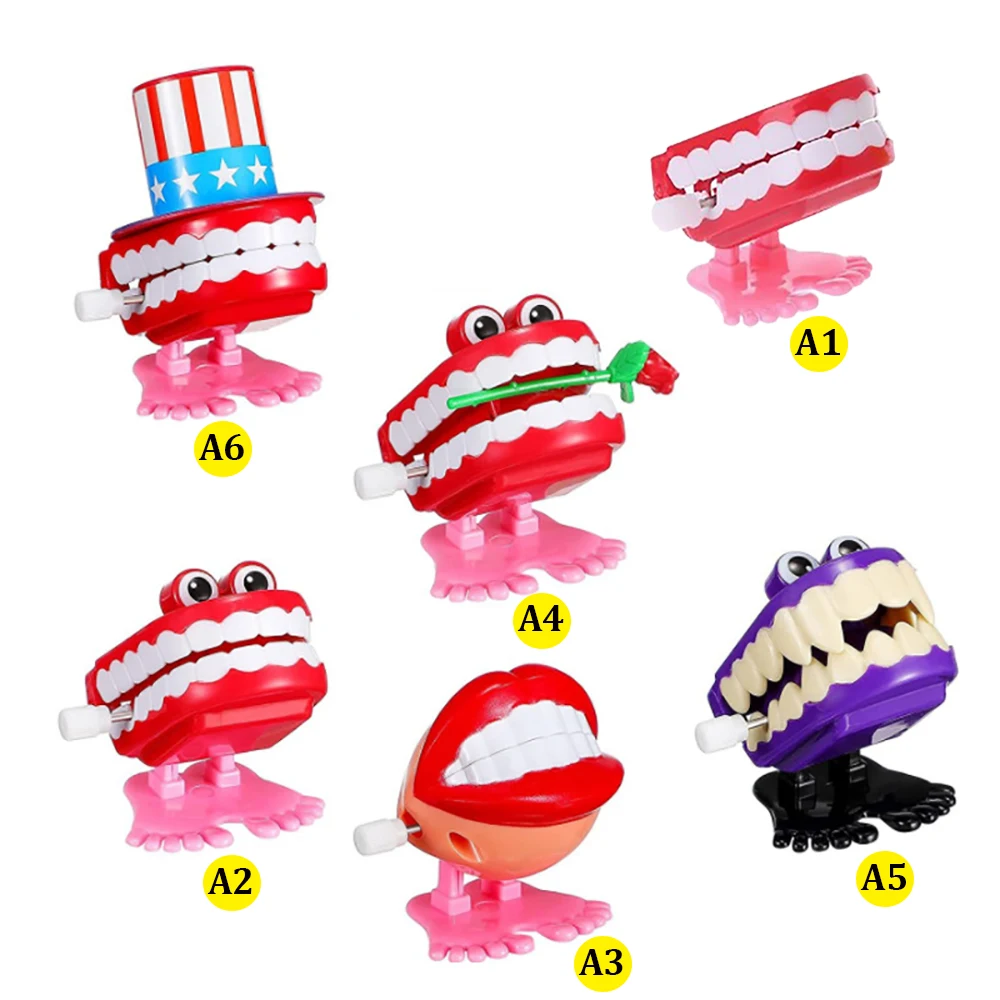 Dental Gift Teeth Shape Clockwork Toy with Chain Novelty String Up Jumping Walking Mouth Toys Children Gifts