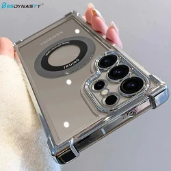 Luxury Airbag Plating Magsafe Case For Samsung Galaxy S26 S25 Ultra S24 FE S23 Plus A56 A36 A54 A16 A55 A53 Magnetic Clear Cover