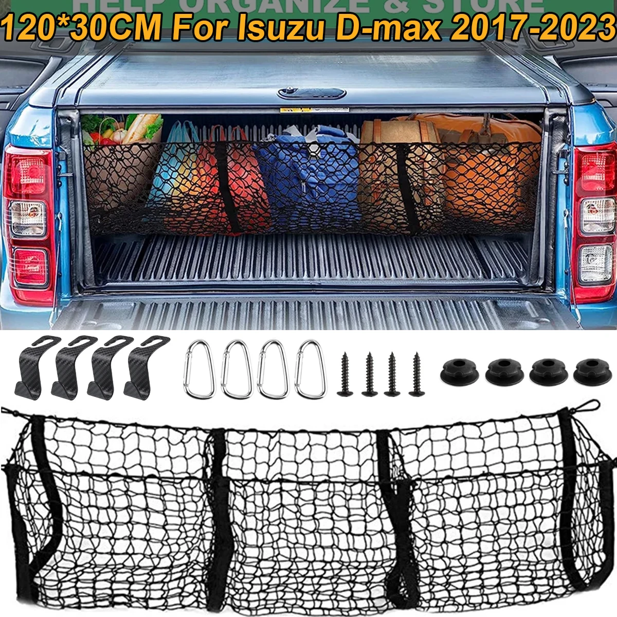 For Isuzu D-Max Dmax 2013-2020 2021 2022 2023 2024  Pickup 3/4 Pocket Cargo Net Trunk Luggage Storage Organiser Mesh Car Tuning