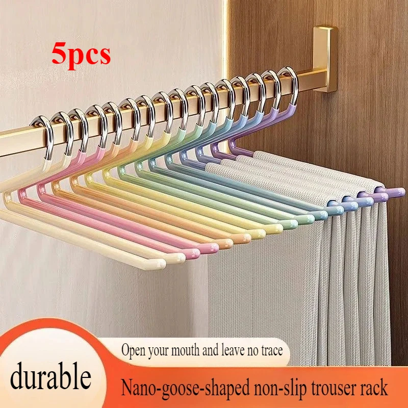 5PCS Gans Geformt Hosen Rack Anti Slip Eintauchen Kunststoff Hosen Kleiderbügel Schrank Schlafsaal Versenkbare Z-förmigen Kleiderbügel