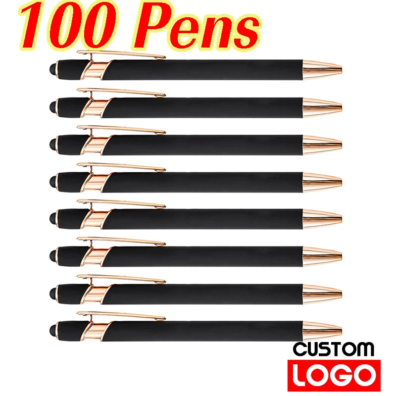 

100 шт., шариковые ручки с бесплатной гравировкой логотипа для сенсорных экранов, металлическая алюминиевая ручка, ручка для письма, школьные и офисные принадлежности